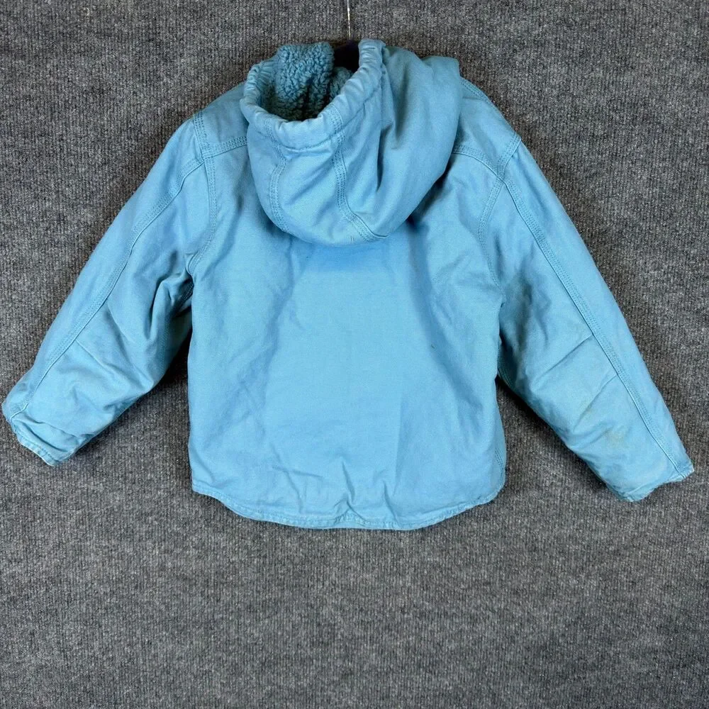 Carhartt Kids Full Zip Hooded Jacket Size XXS 4-5 Aqua Blue Sherpa Lined Teal